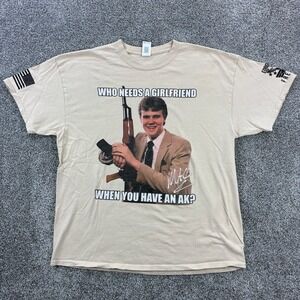 Funny Joke Shirt Mens XL Beige Who Needs A Girlfriend‎ When You Have An AK Guns